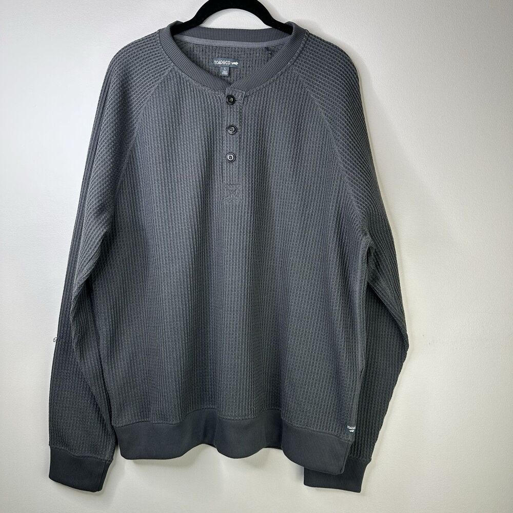 Toad & Co Henley Mens Size Large Bitterroot Waffle Knit Thermal Charcoal Grey